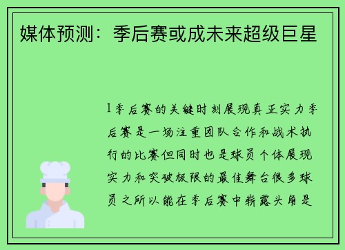 媒体预测：季后赛或成未来超级巨星