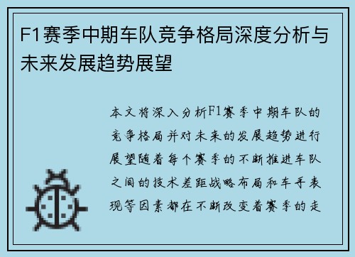 F1赛季中期车队竞争格局深度分析与未来发展趋势展望